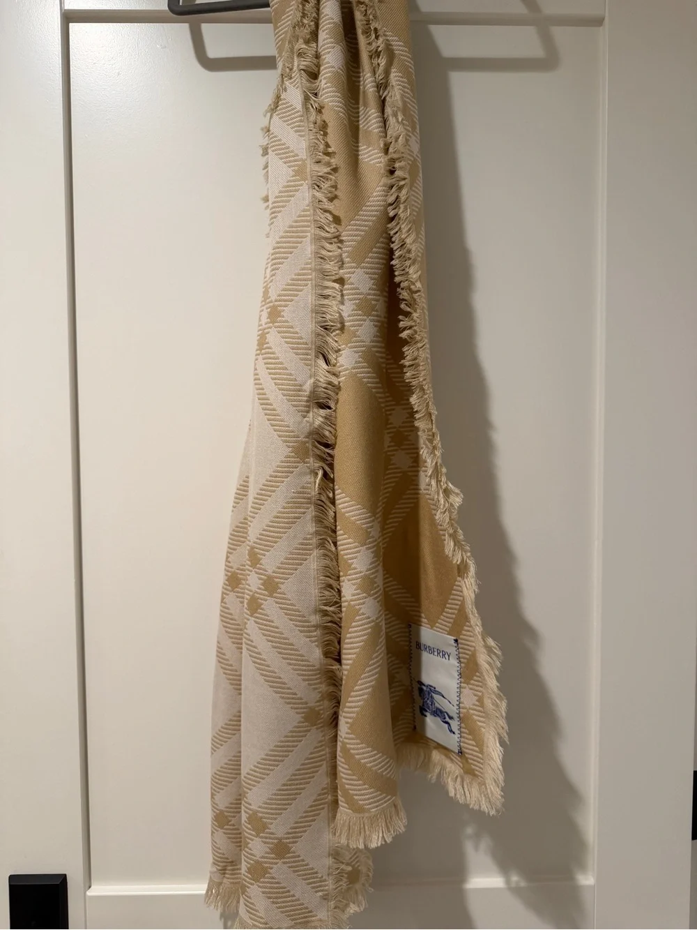 Burberry Wide Check Wool Silk Scarf / Wrap in Sand beige/ecru beige.
